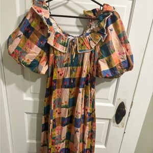 Shop Zoco puff-sleeve midi dress